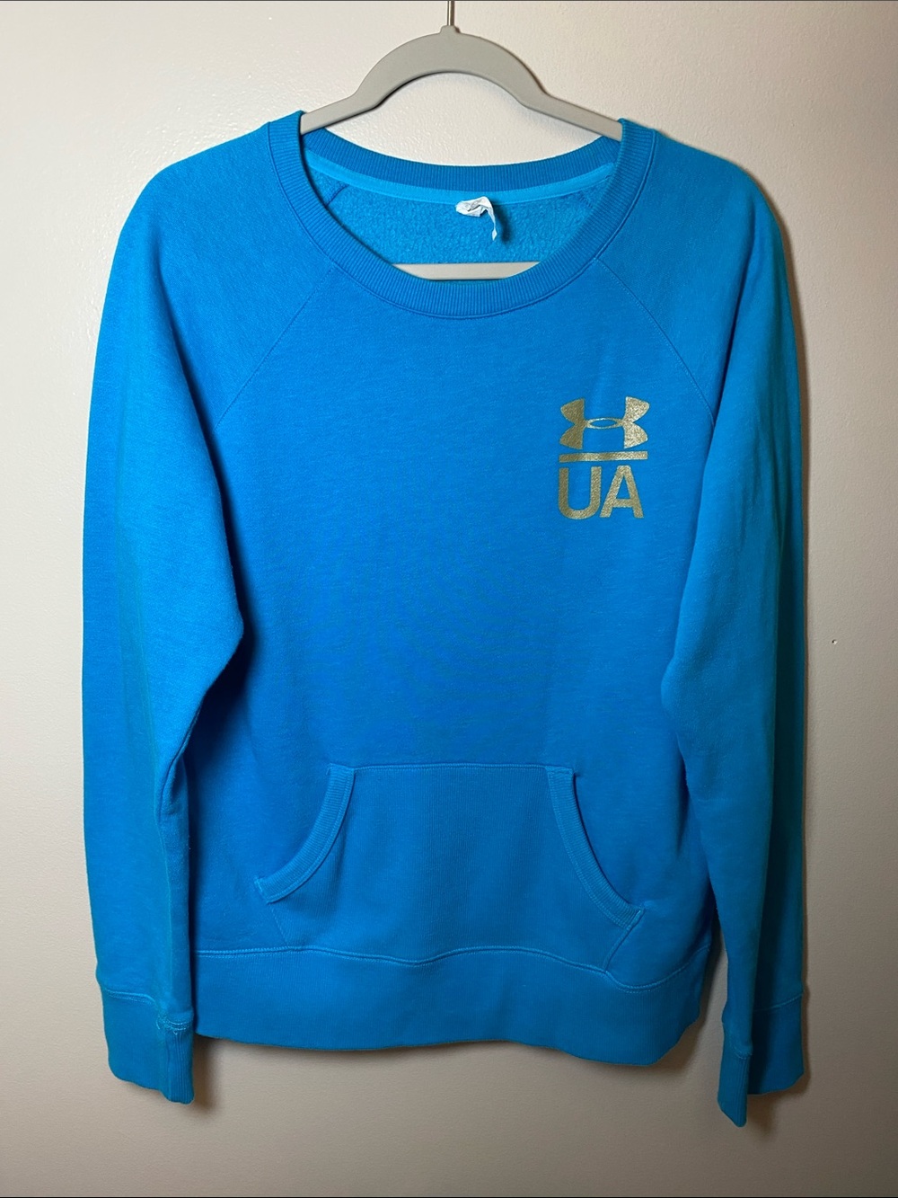Under Armour Women's Teal Crewneck Sweatshirt with Silver Logo & Pouch Pocket L